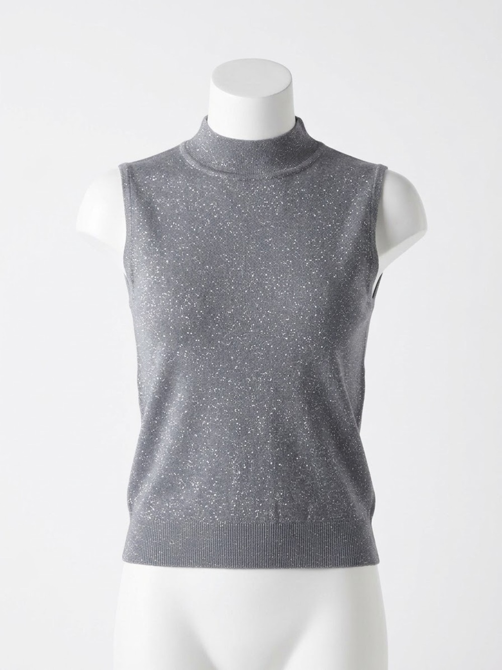 Sleeveless Sparkle Mock Neck Top - Gray